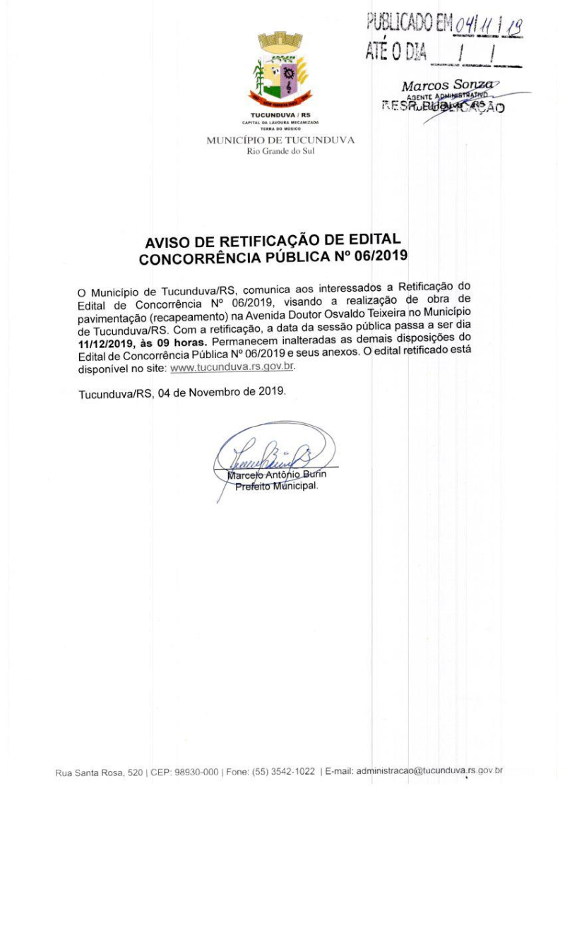 AVISO DE RETIFICAÇÃO DE EDITAL CNC Nº 06_2019
